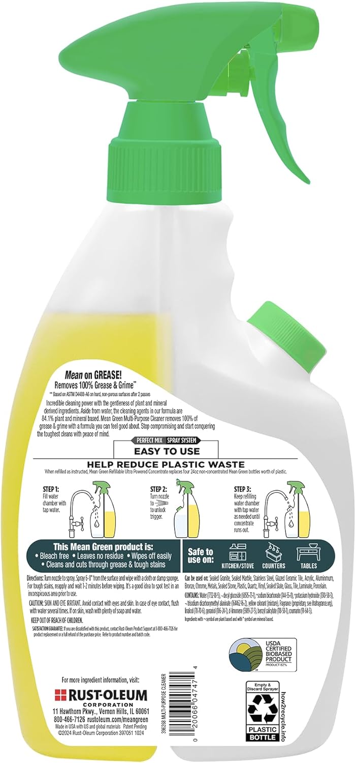 Mean Green Refillable Ultra Powered CONCENTRATE Multi Purpose Cleaner, Citrus & Green Tea, 14.3 fl