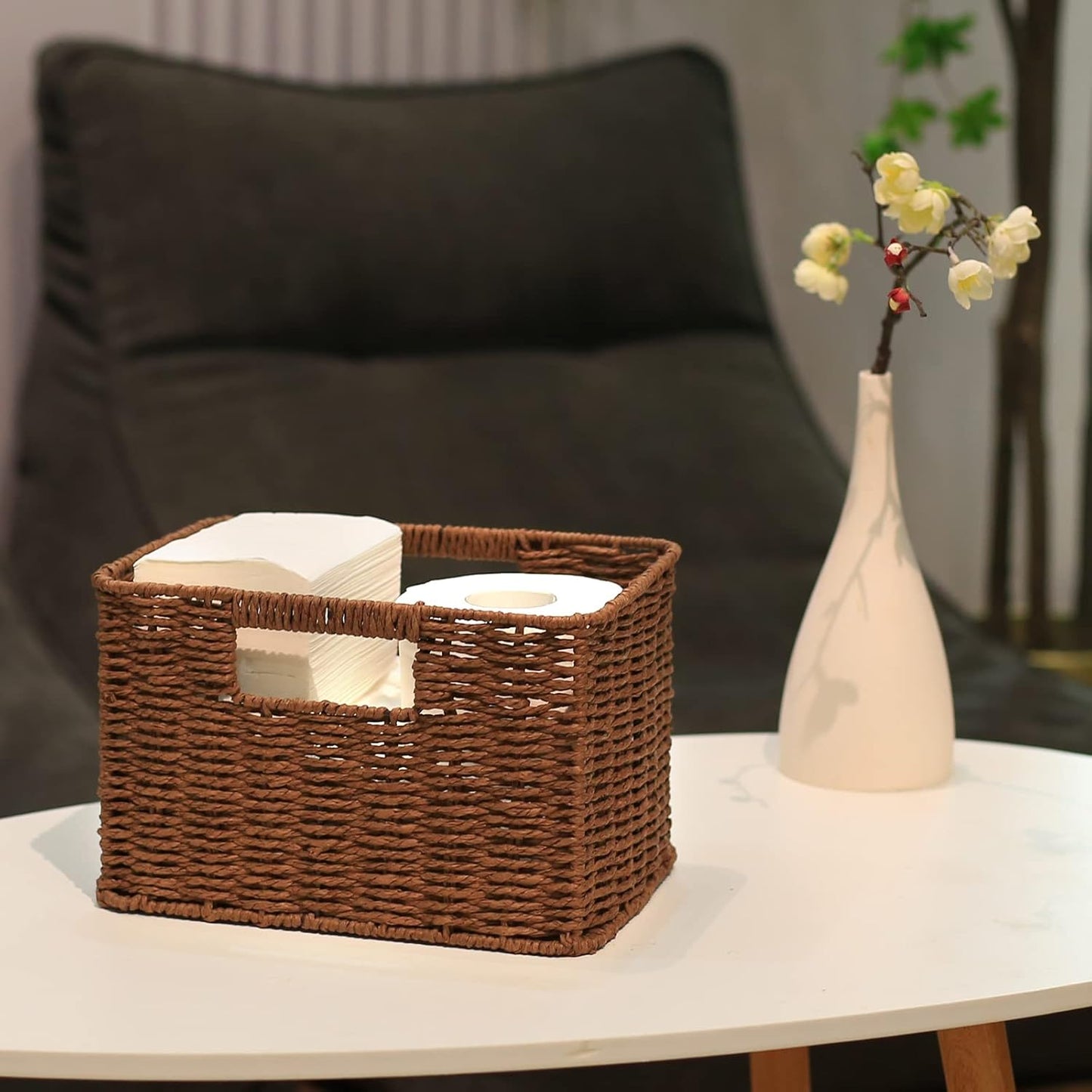 HOONEX Large Woven Baskets for Storage, Paper Rope Baskets with Sturdy Metal Wire Frame, Baskets