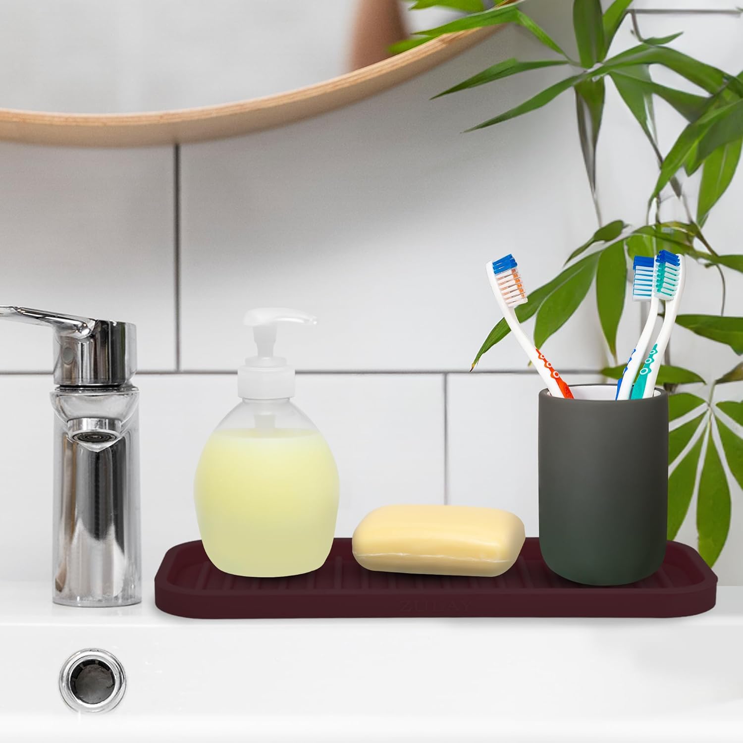 Zulay Kitchen (9x3.5) Silicone Sponge Holder for Kitchen Sink - Flexible Multipurpose Soap Tray
