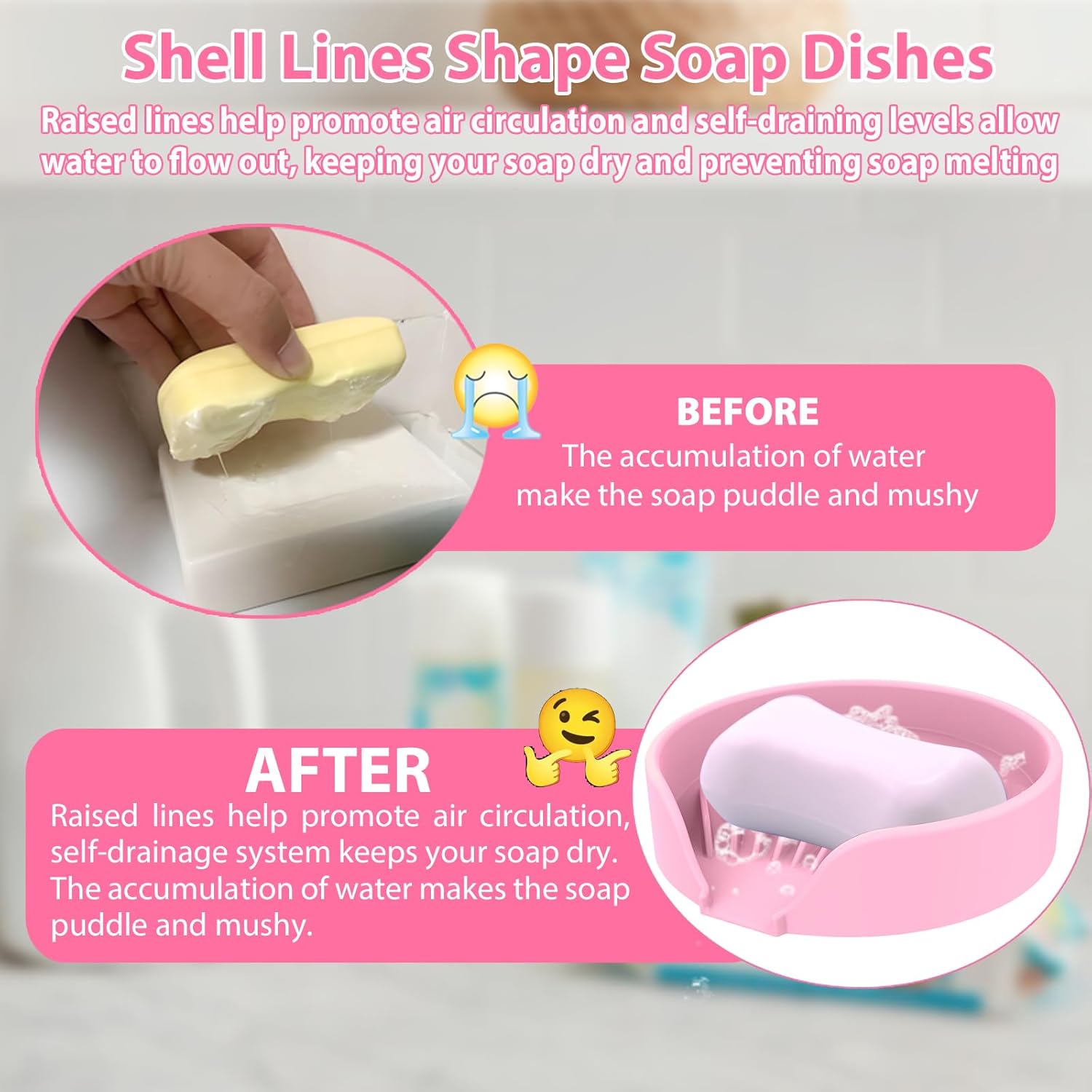 Self Draining Soap Dish, Silicone Suction Cup Soap Holder Tray Savers Container Sponge Holder for