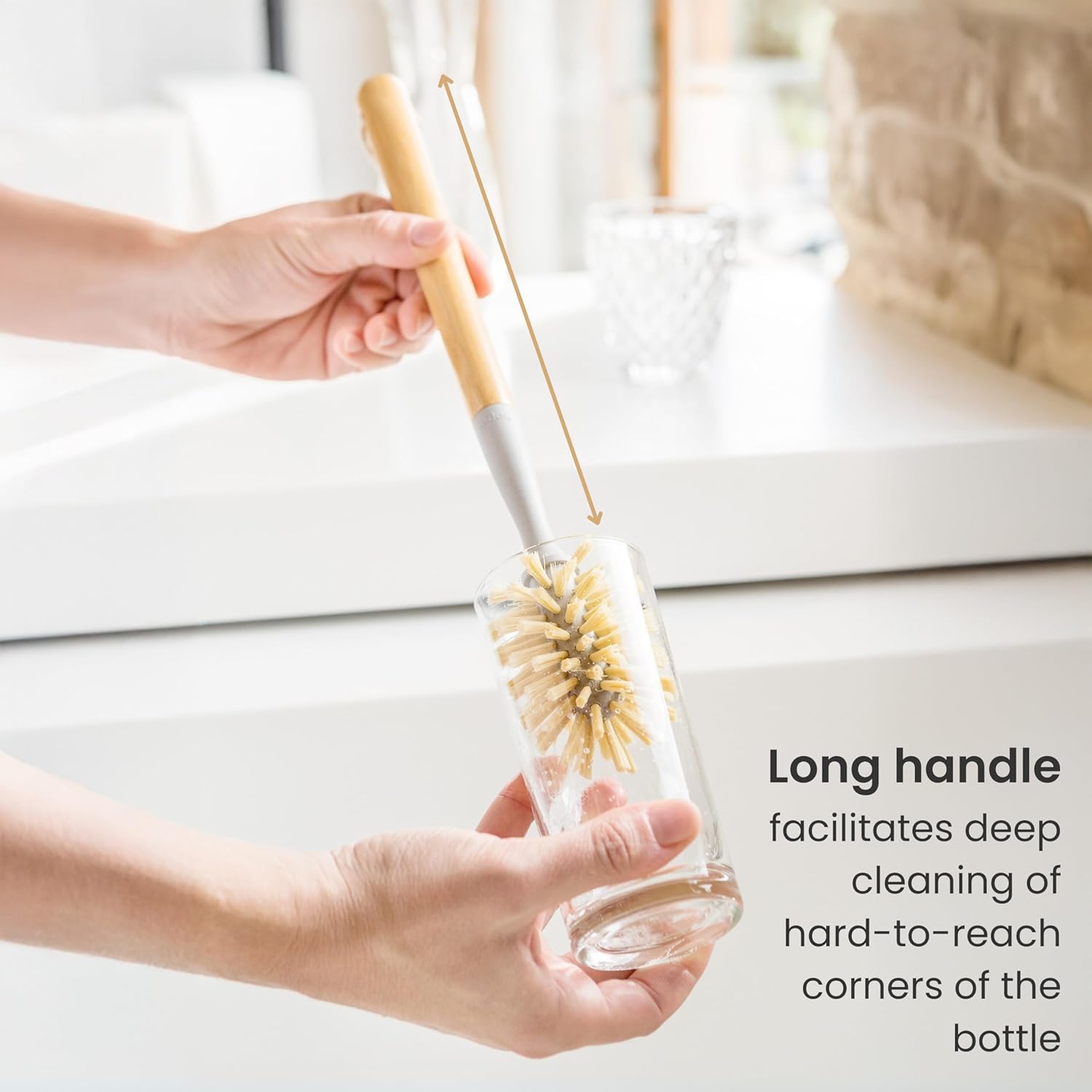 Vigar Zeroline 13.9" Long Bamboo Dish Brush, Ideal Dish Brush for Cups, Wine Glass, Tumbler