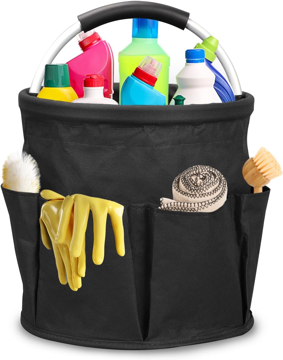 Qivine 17L Cleaning Caddy with Handle, Cleaning Supply Caddy Foldable Tool Bag Cleaning Products
