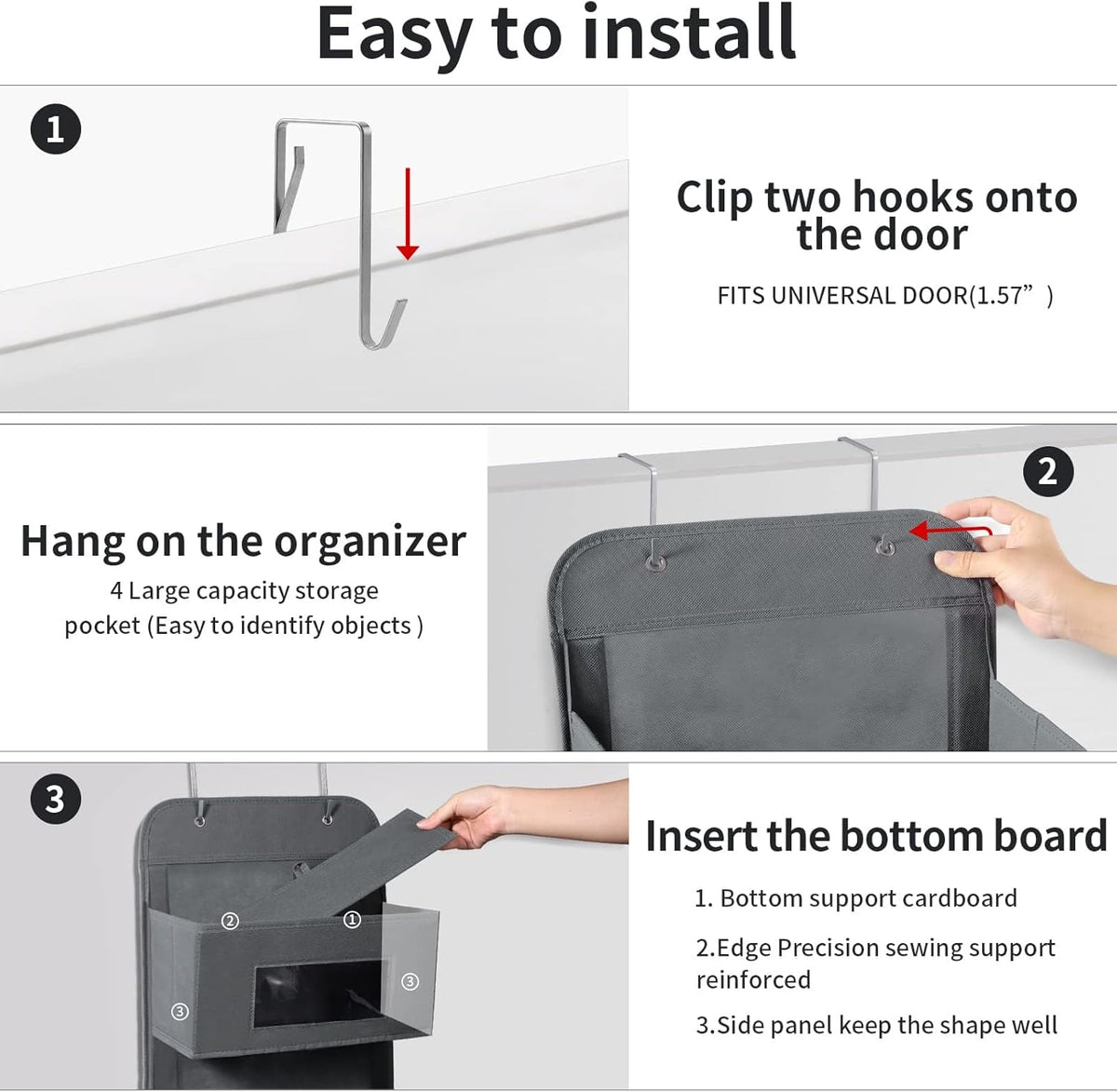 MAX Houser 5-Shelf Over The Door Hanging Organizer with 2 Metal Hooks, 5 Pocket Over The Door Wall