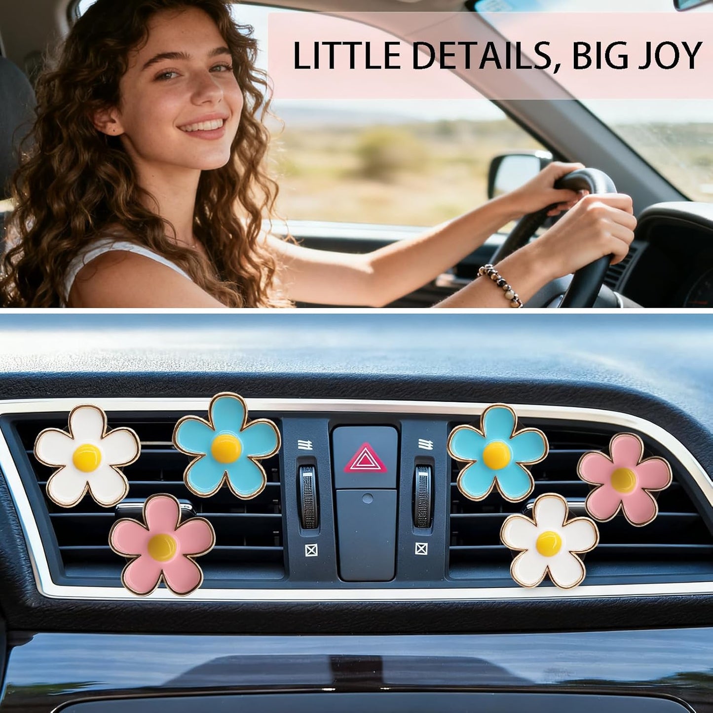 6pcs Flowers Car Air Freshener Vent Clips,Blue White Pink Daisy Flowers Air Vent Clip Car