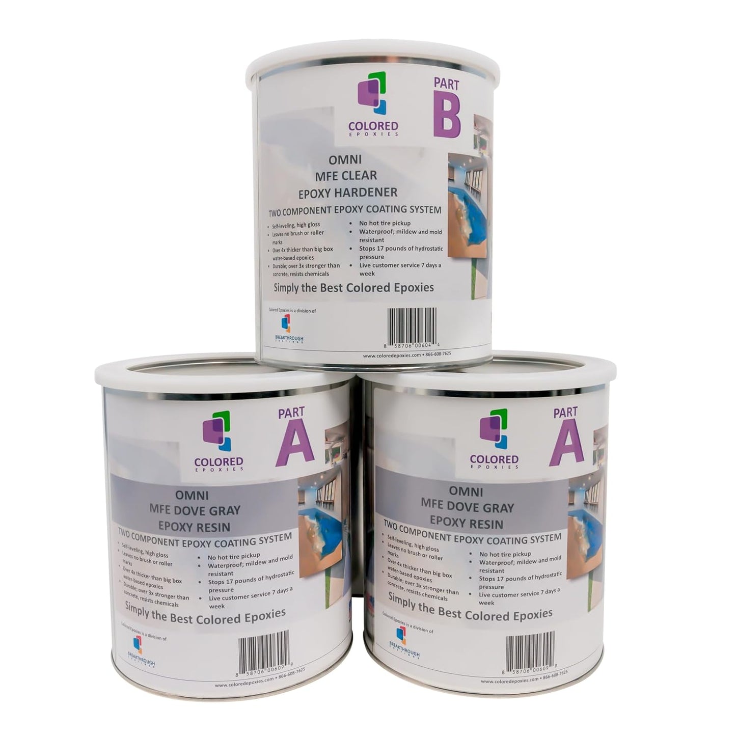 Dove Gray Epoxy Resin Coating 100% Solids, High Gloss for Garage Floors, Basements, Concrete and