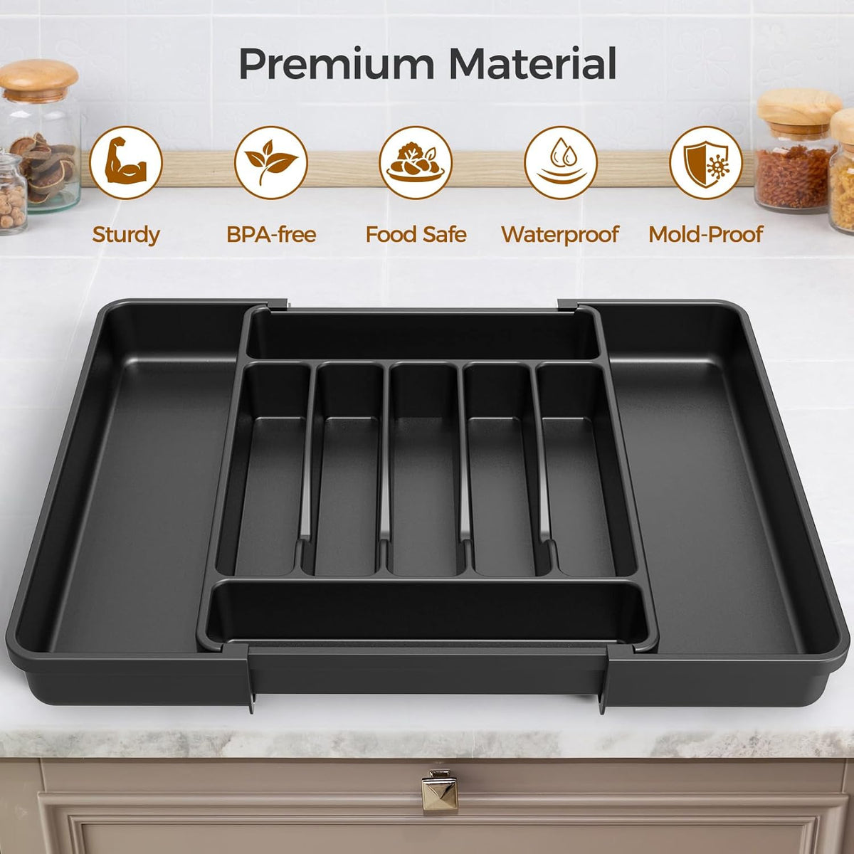 Extra Large Expandable Silverware Organizer, BPA-Free Food-Safe Cutlery Flatware Organizer, Kitchen