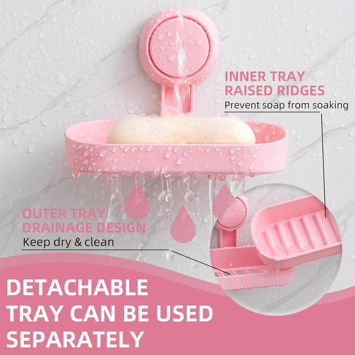 LEVERLOC Soap Dish Holder for Shower Suction Cup Wall Mounted Self Draining NO-Drilling Removable