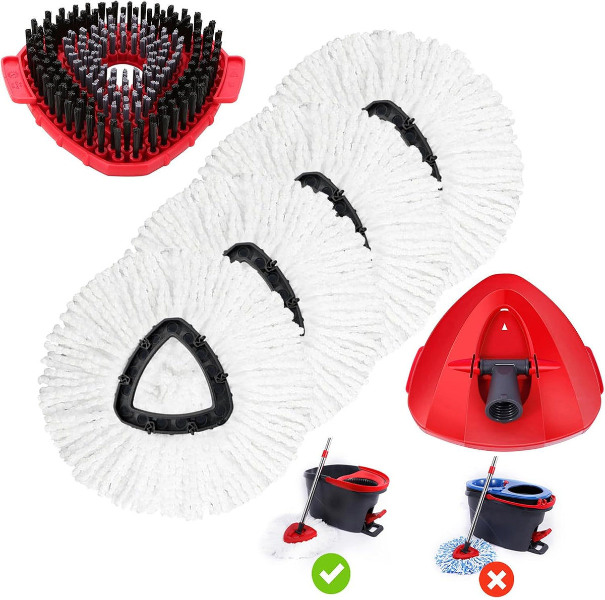 4 Pack Mop Replacement Heads Compatible with Oceda EasyWring 1-Tank System - Includes 1 Mop Scrub