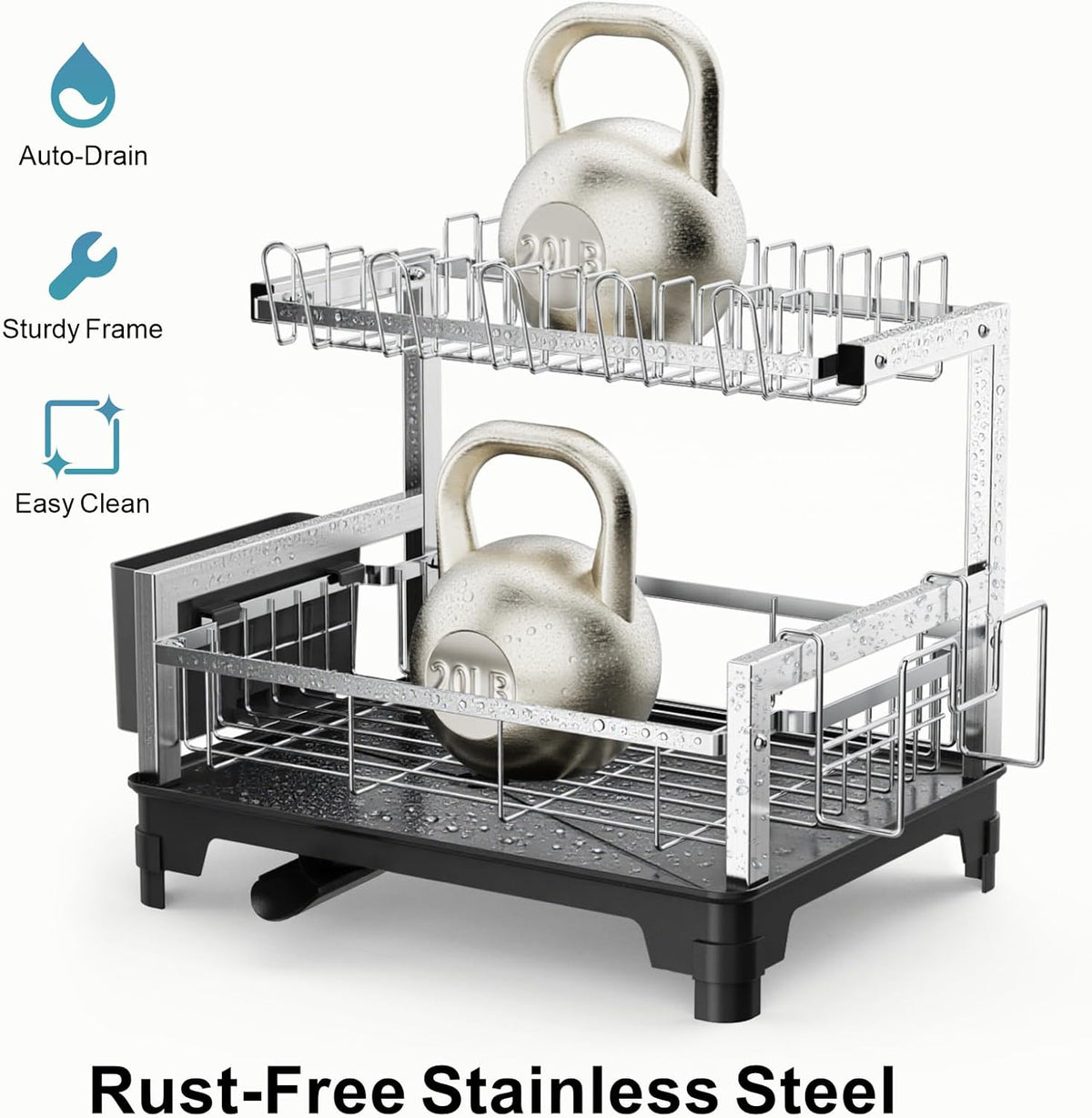 GSlife Dish Drying Rack for Kitchen Counter - Stainless Steel 2 Tier Dish Drainer with Cutting