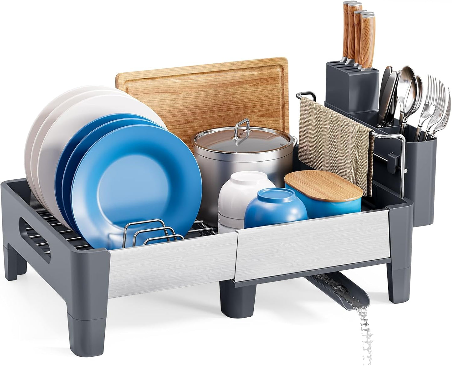 Expandable Dish Drying Rack, Stainless Steel Dish Rack with Aluminum Frame, Dish Drainer for