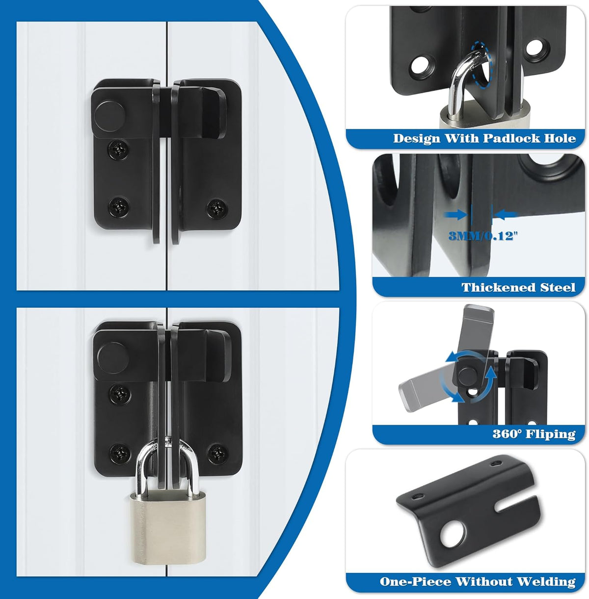 Alise Flip Latch,Gate Latches Slide Bolt Latch Safety Door Lock Catch for Barn Cabinet Pet Cage
