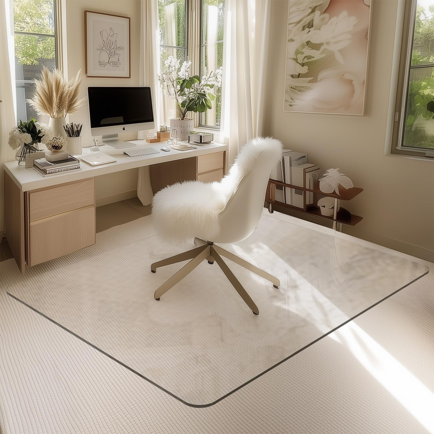 Office Chair Mat for Carpet & Hardwood, Upgraded 45" x 55" Dual Use Tempered Glass Chair Mat for