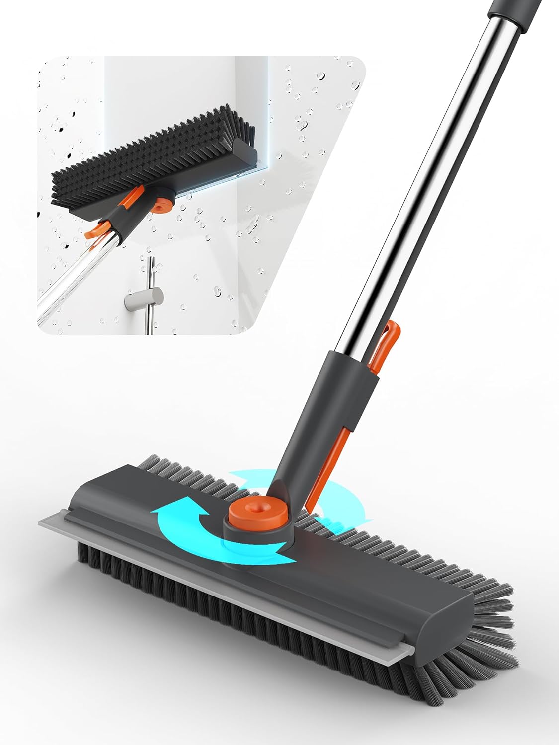 Floor Scrub Brush with Long Handle, 3 in 1 Multi-angle Swivel Right Angled Bristle Floor Scrubber