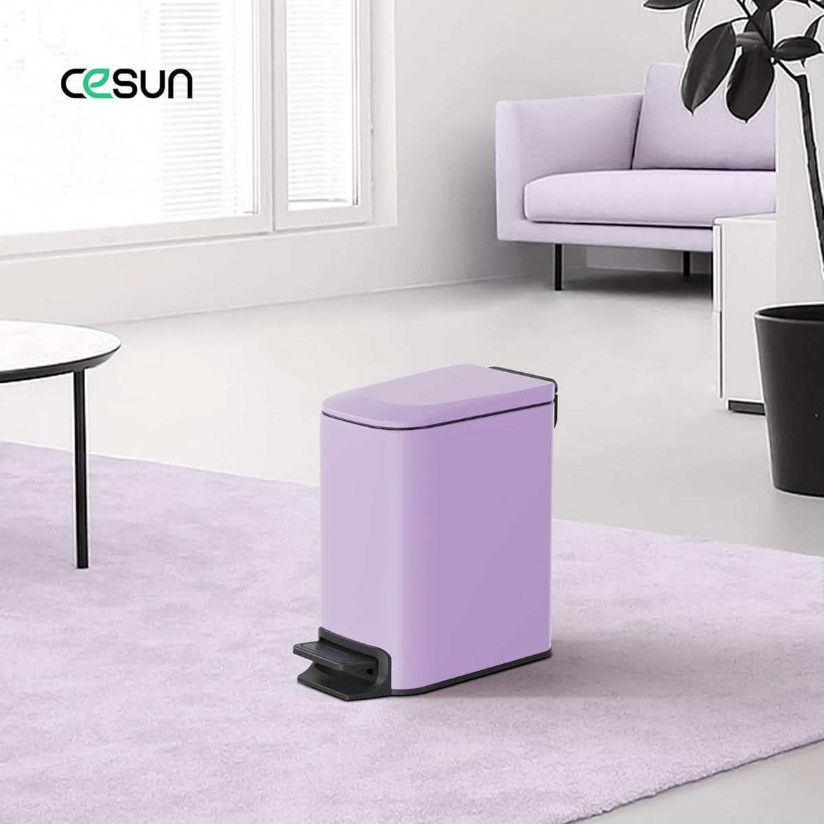 Cesun Small Bathroom Trash Can with Lid Soft Close, Step Pedal, 6 Liter / 1.6 Gallon Stainless