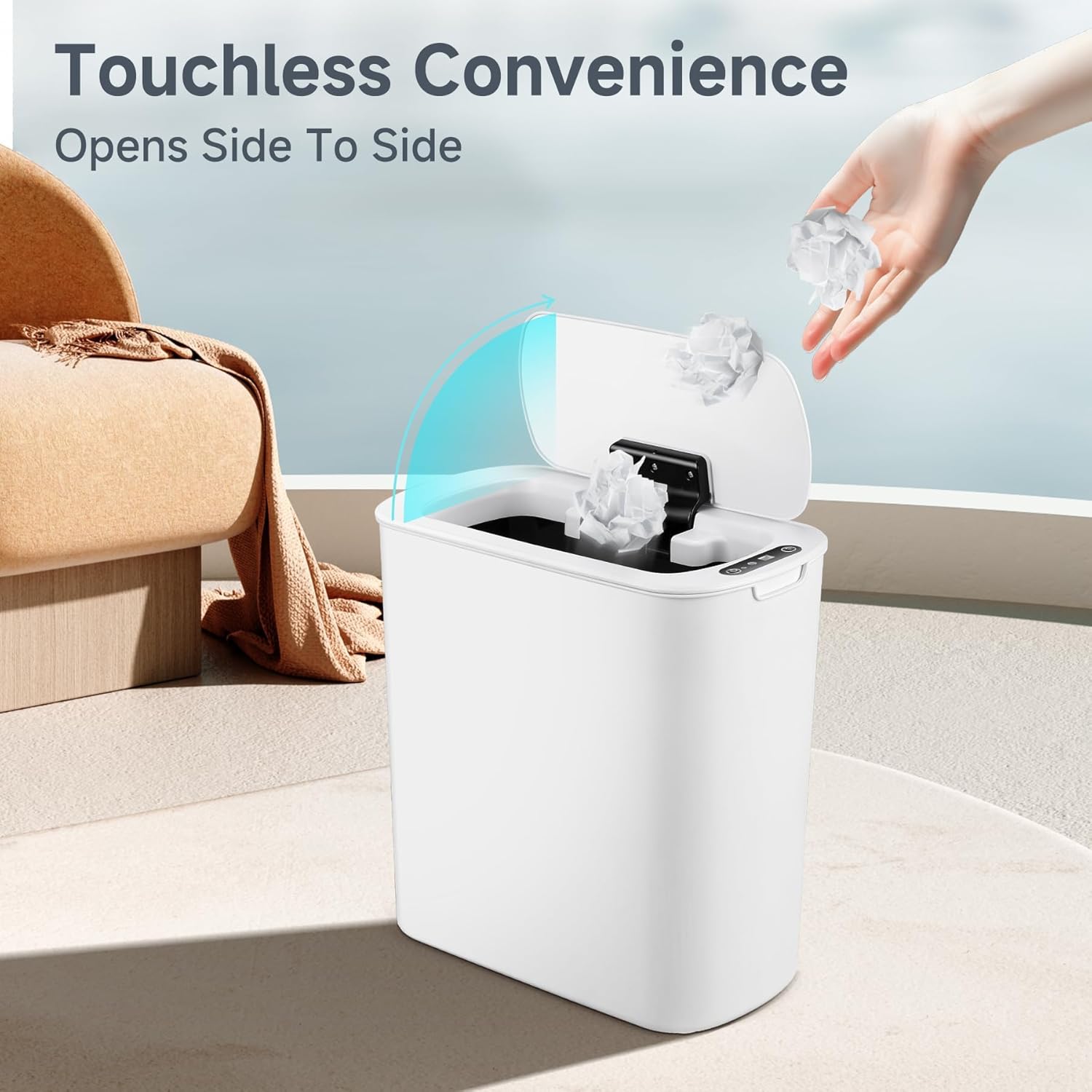 TIPGO Automatic Motion Sensor Bathroom Trash Can with Lid, 2.6 Gallon Touchless Trash Bin, Smart