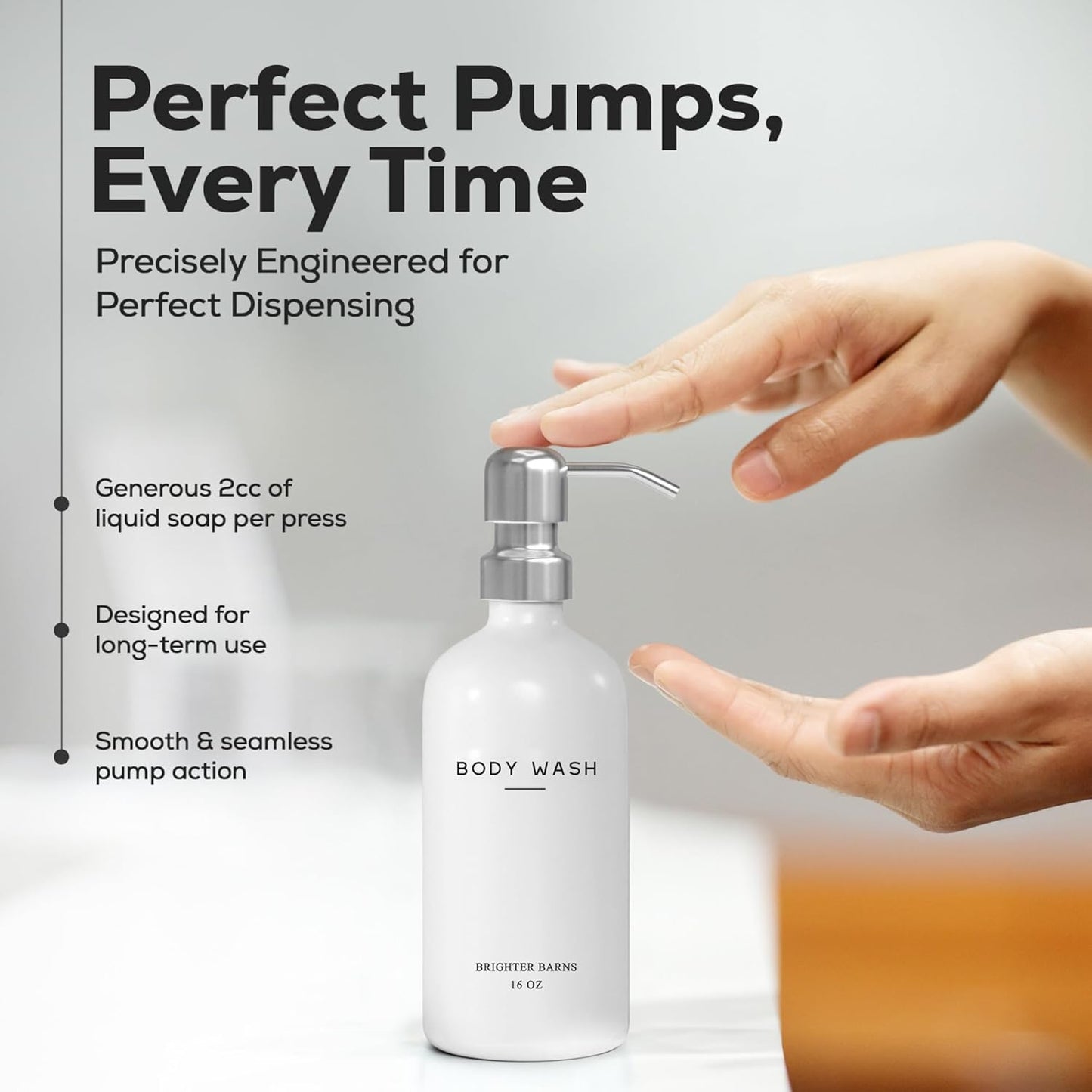 White Shampoo and Conditioner Dispenser Set by Brighter Barns - Shower Dispenser for Bathroom