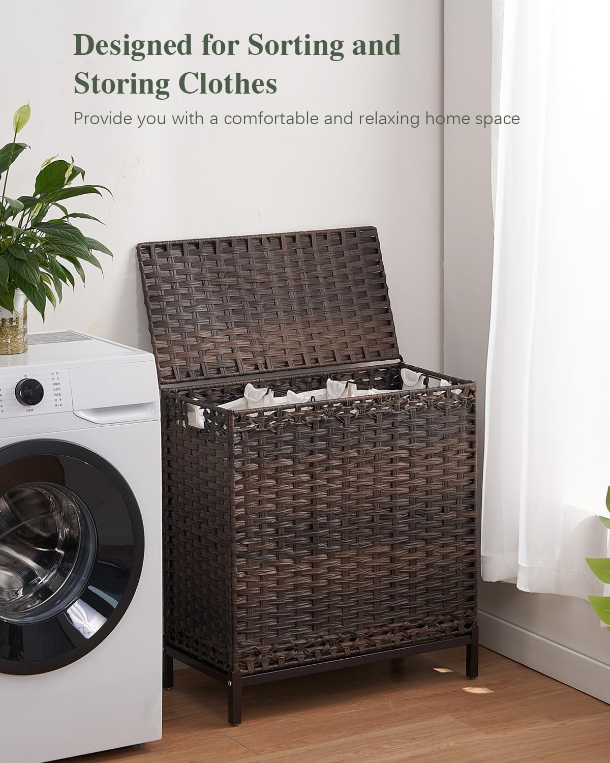 Laundry Hamper with Lid 132 L, (35 Gallons) Clothes Hamper with Lid, Handwoven Rattan Laundry