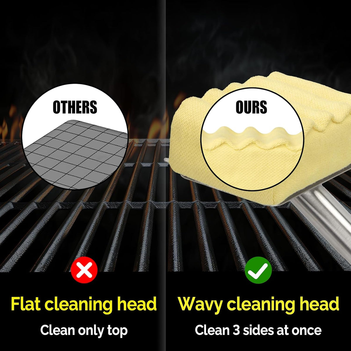 Grill Brush Bristle Free,Aramid Fiber Wavy Pad Seamless-Fit Cast Iron/Stainless-Steel Grates,BBQ