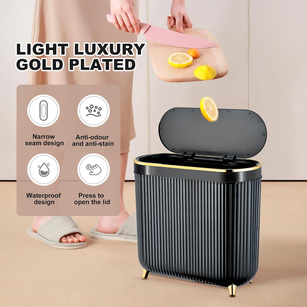 Bathroom Trash Can with Lid 3.1 Gallon Narrow Trash Can Small Plastic Trash Bin 12 Liter