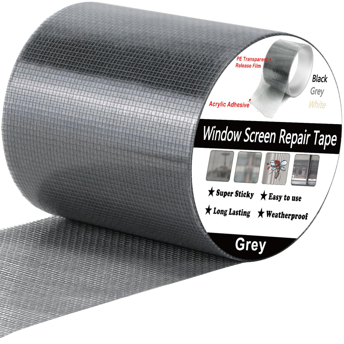 wohohoho Window Screen Repair Tape, 2 in X 40 FT (480IN) Gray Screen Patch Repair Kit, 3-Layer