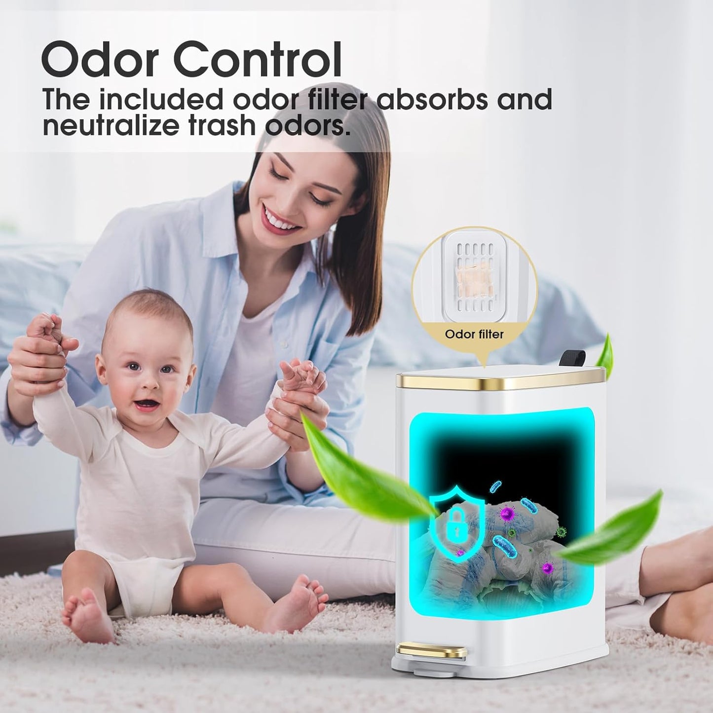 CEROELDA Small Bathroom Trash Can with Lid Soft Close-5L/1.3 Gal Slim Garbage Can-Metal Step