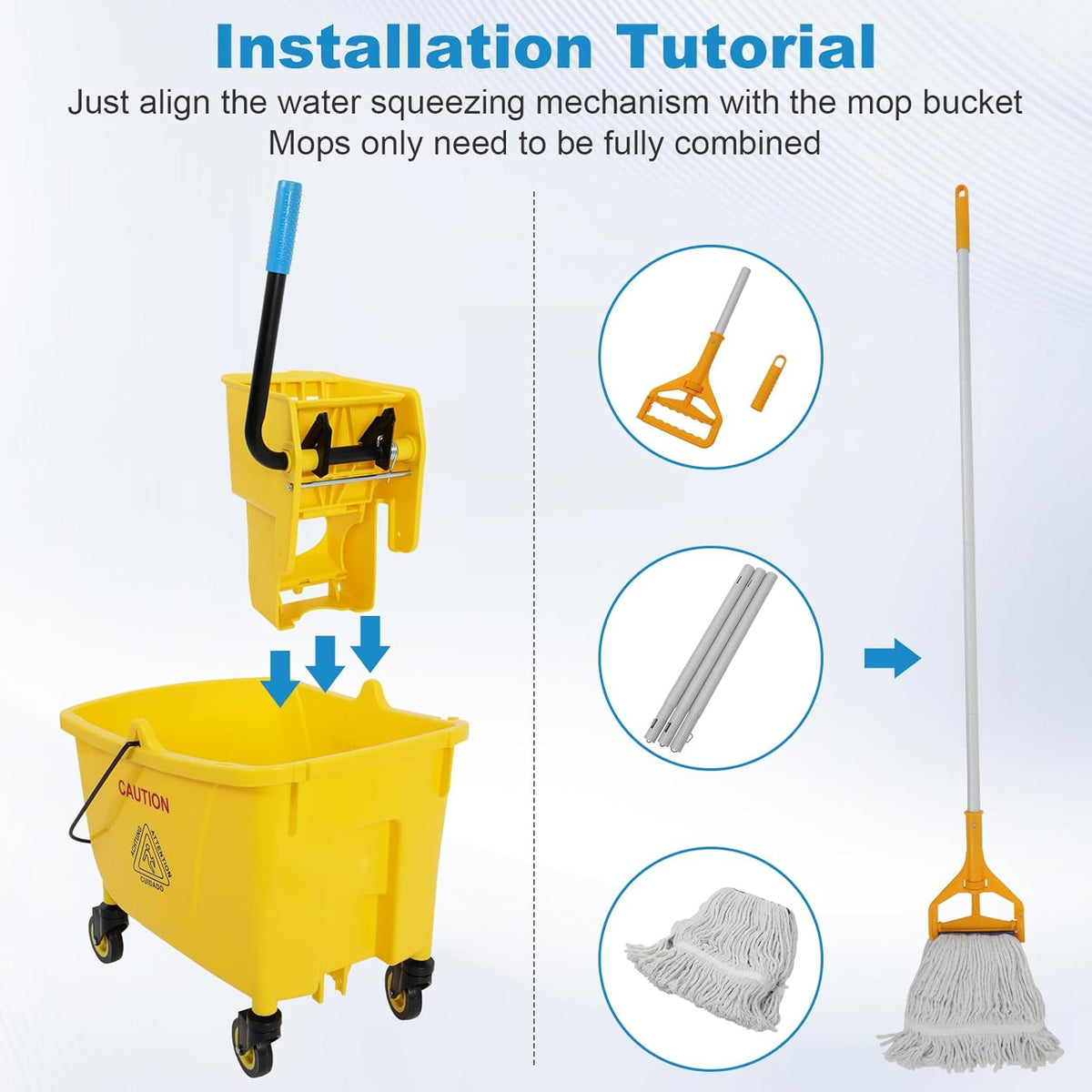 35 Qt Commercial Mop Bucket with Side Press Wringer on Wheels and Mops Set for Floor Cleaning