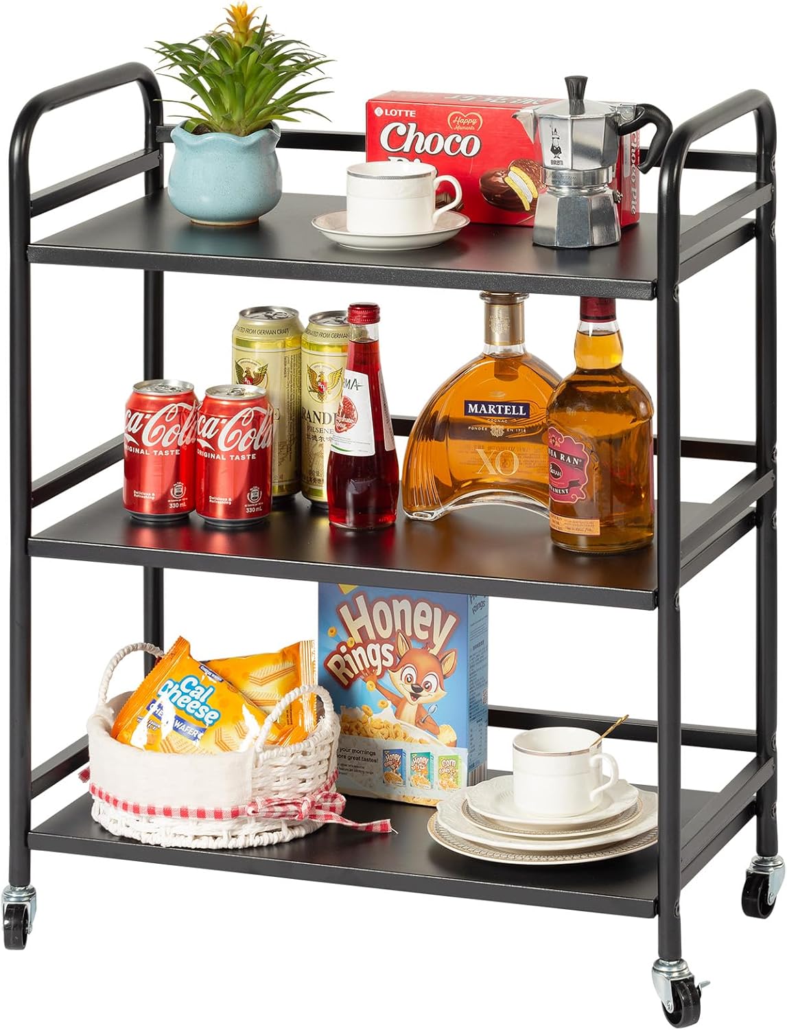 HDANI 3 Tier Metal Utility Multipurpose Rolling Cart,Large Capacity Heavy Duty Cart with Lockable