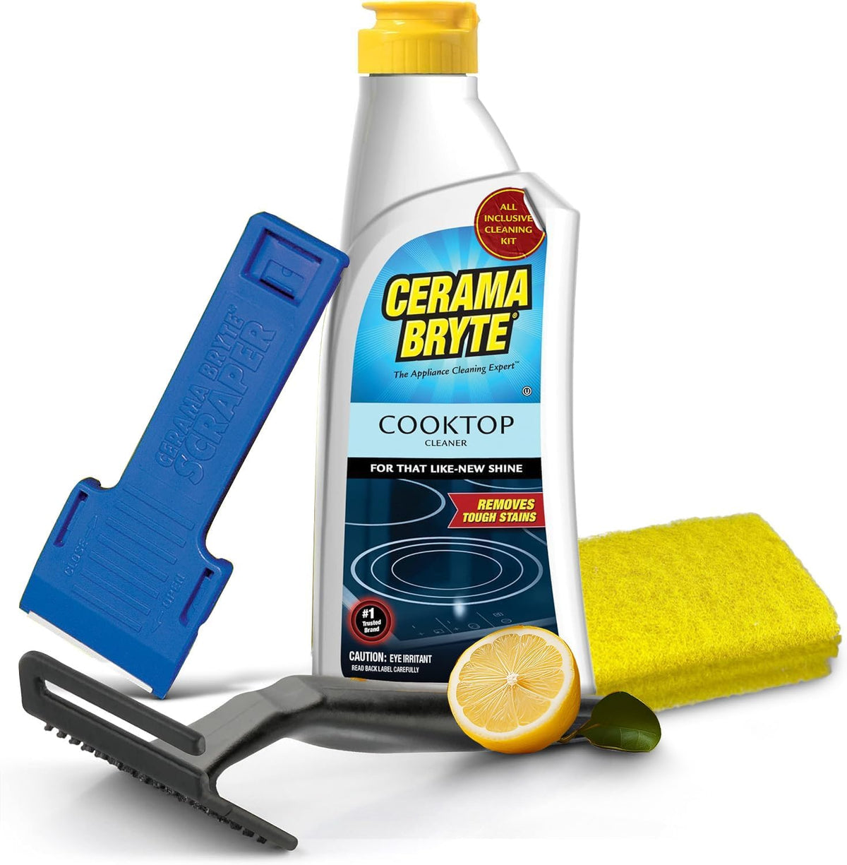 Cerama Bryte Glass Cooktop and Stove Top Cleaner Combo Kit - Includes Cleaning Tool, Razor, Scraper