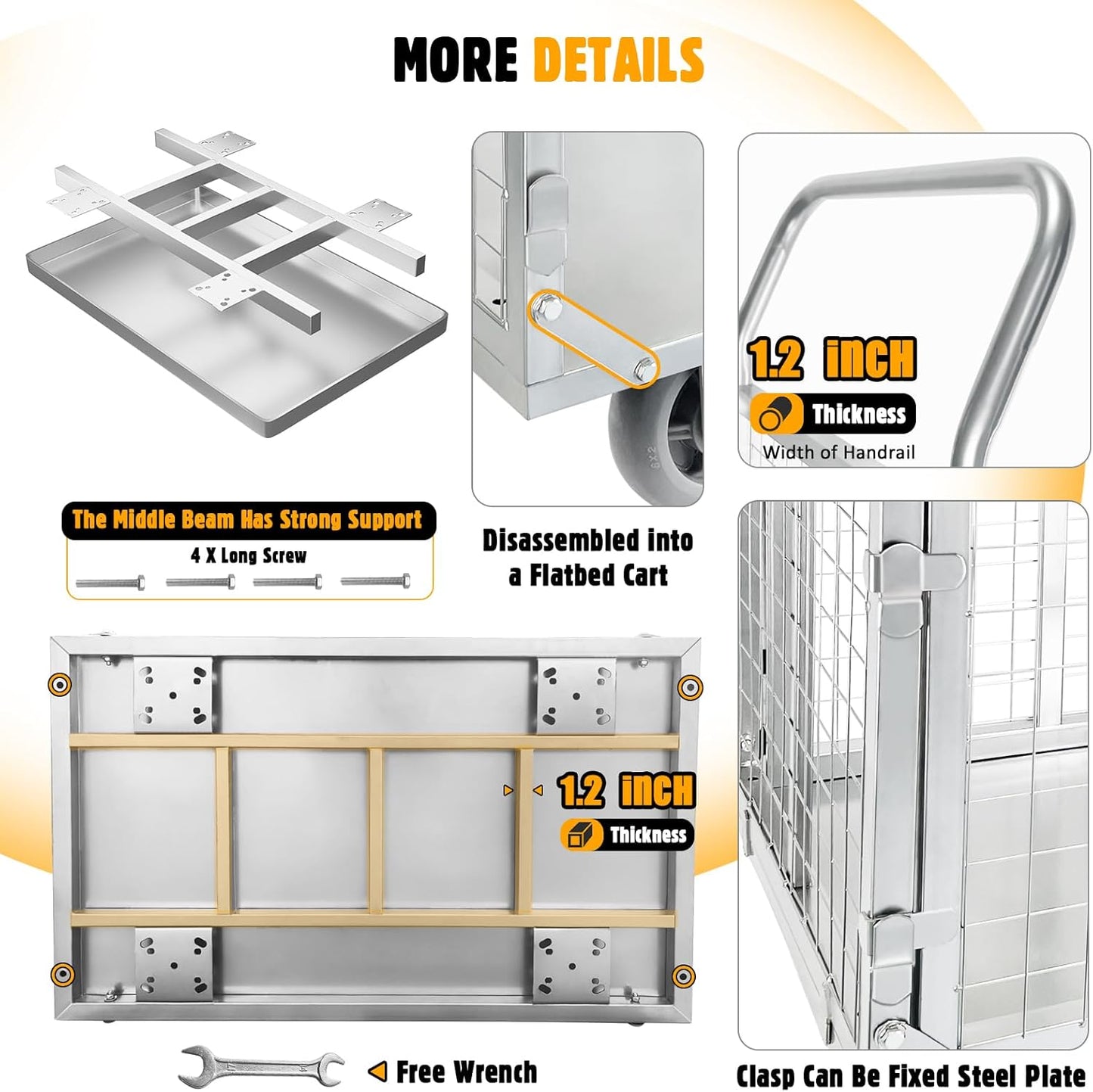 Platform Truck Cart with Cage, 6 in1 Foldable Flatbed Cart Heavy Duty Push Cart Dolly W/Swivel
