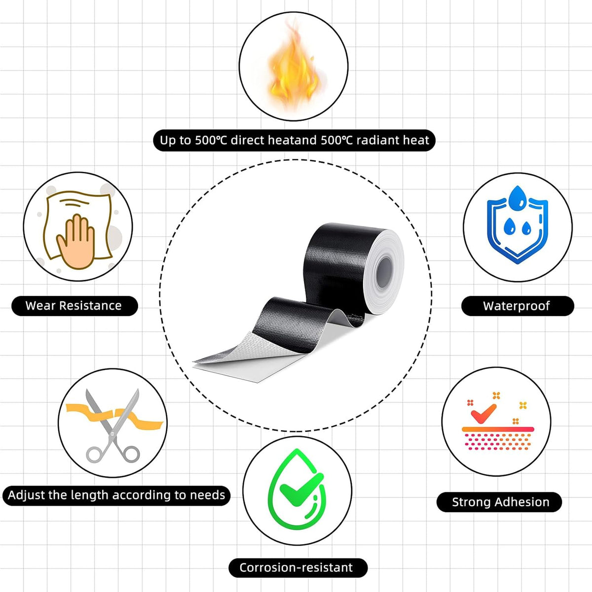 Zonon 2 Rolls Aluminum Foil Tape Heat Shield Tape Barrier Adhesive Reflective Fiberglass Thermal