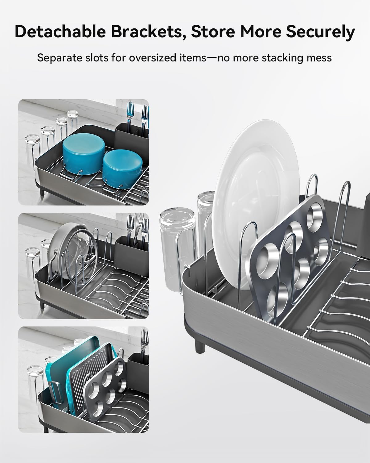 SUNLY Expandable Dish Drying Rack, Versatile Brackets for Pots & Pans, Space Saving Kitchen Drying