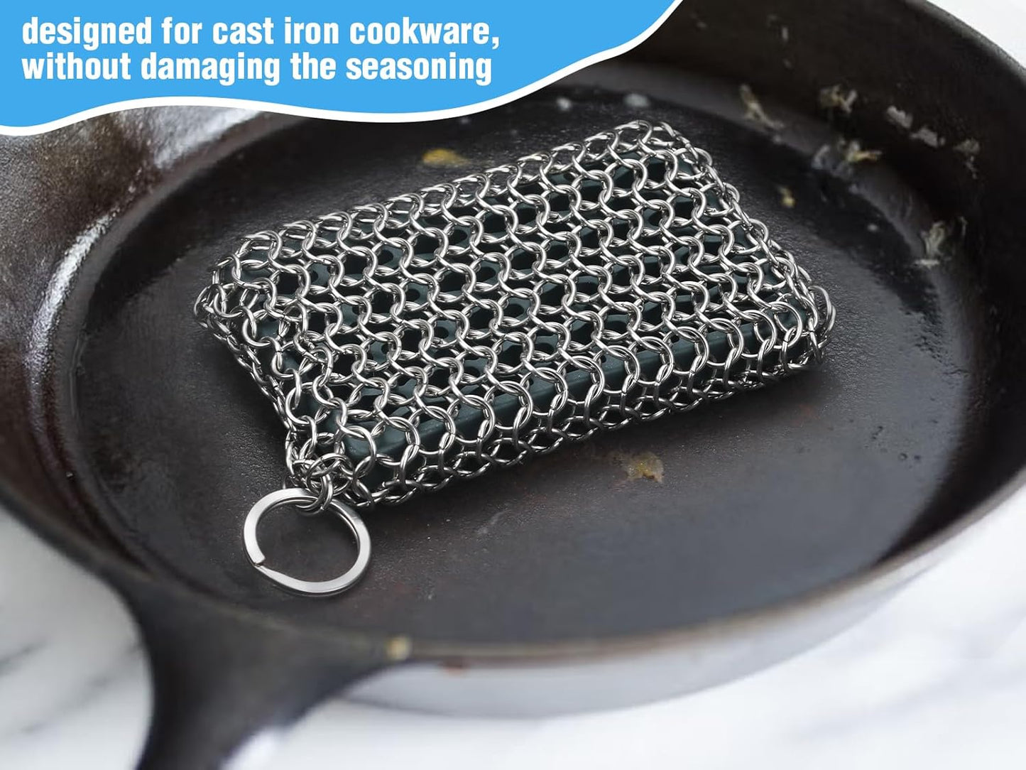 Herda Chain Mail Cast Iron Cleaner Scrubber,316 Chainmail Pan Scrubber Metal Cleaning Brush, Pad