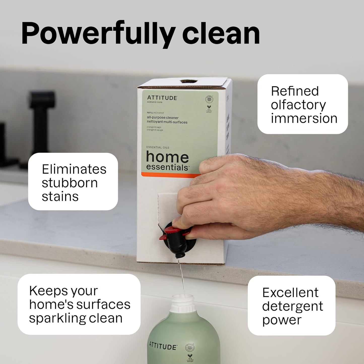 ATTITUDE All-Purpose Cleaner Spray, Plant-Based Ingredients, EWG Verified, Streak Free, Ammonia