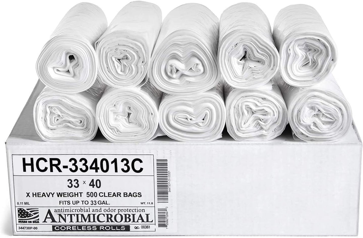Aluf Plastics High Density Trash Bags, 33 Gallon, 500 Count, 13 Micron (eq), 33" x 40", Clear, for