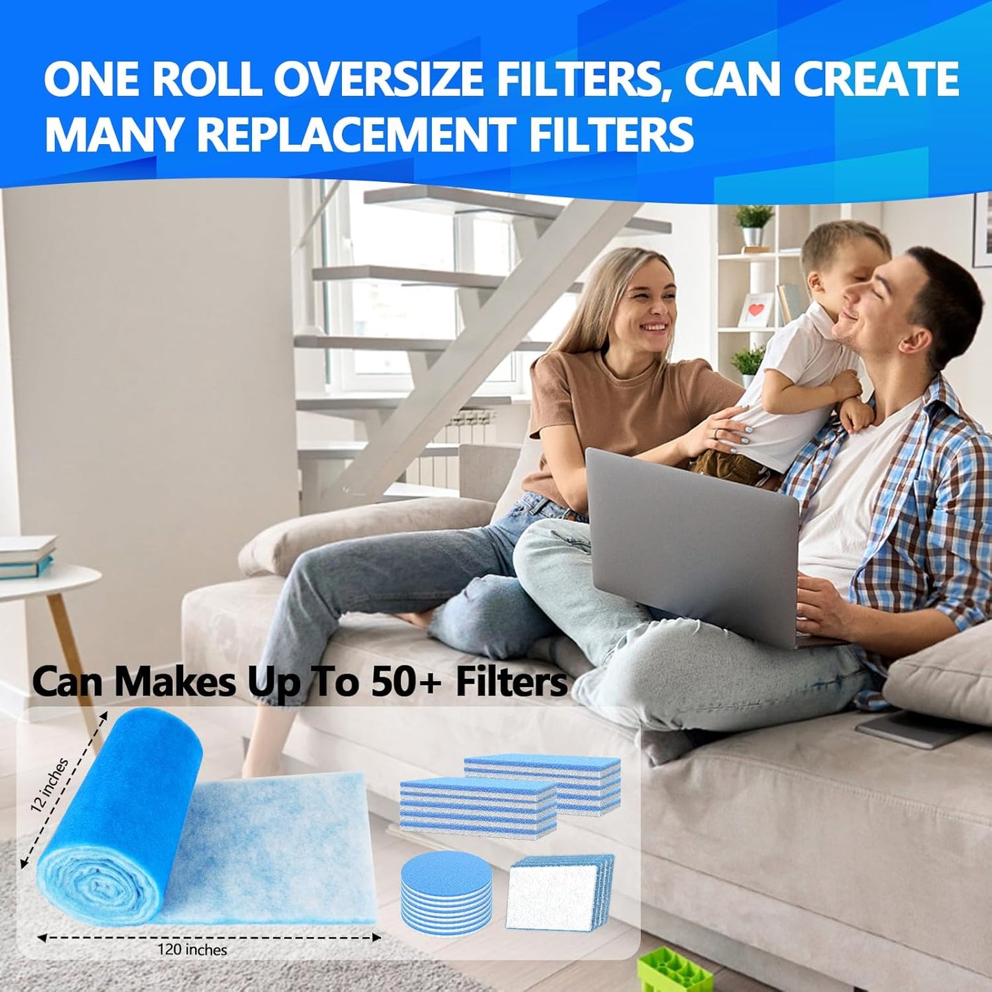 12" x120" Air Vent Filters, Cut to Fit Air Filter (50+ Filters), MERV 8 Triple Vent Filter for Home