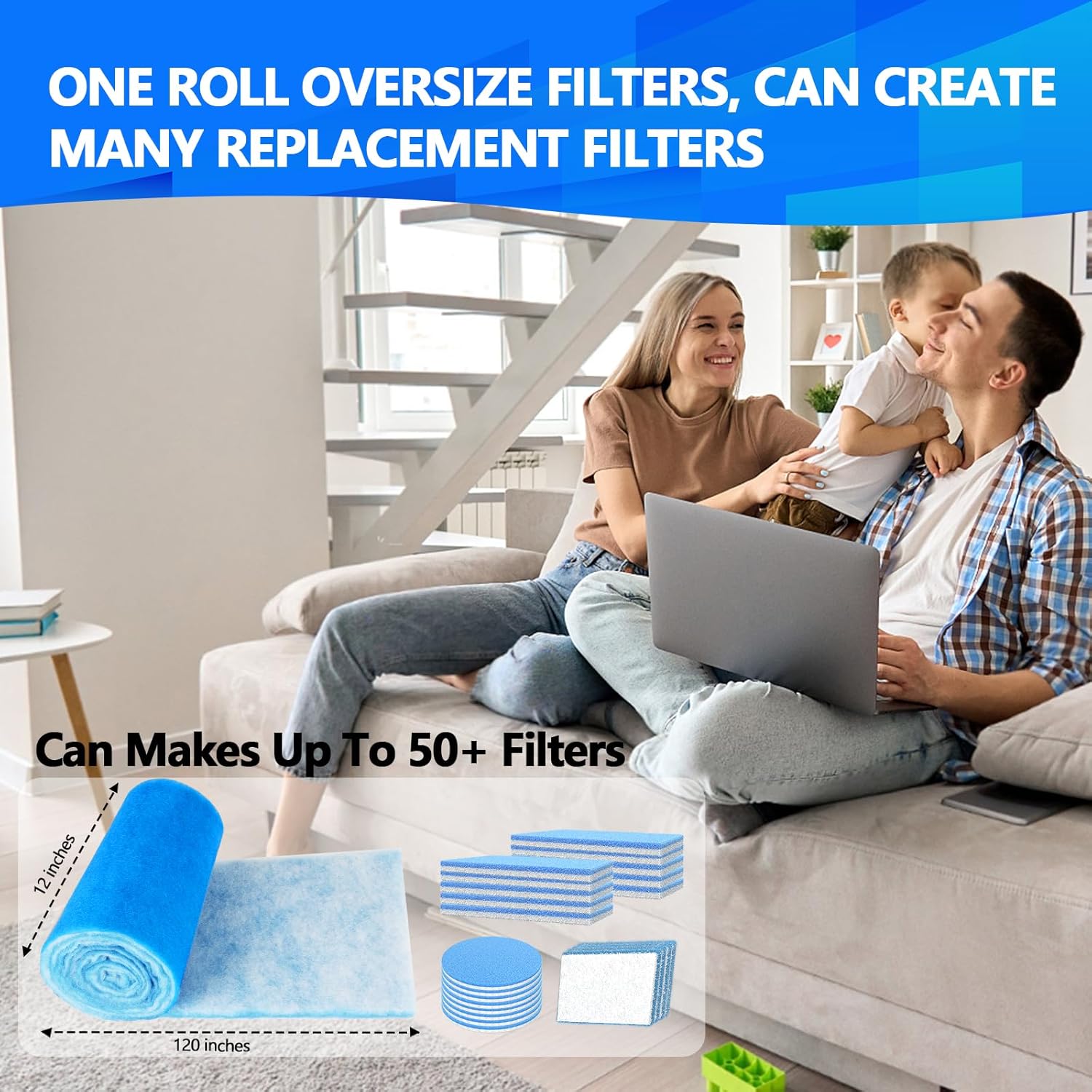 12" x120" Air Vent Filters, Cut to Fit Air Filter (50+ Filters), MERV 8 Triple Vent Filter for Home