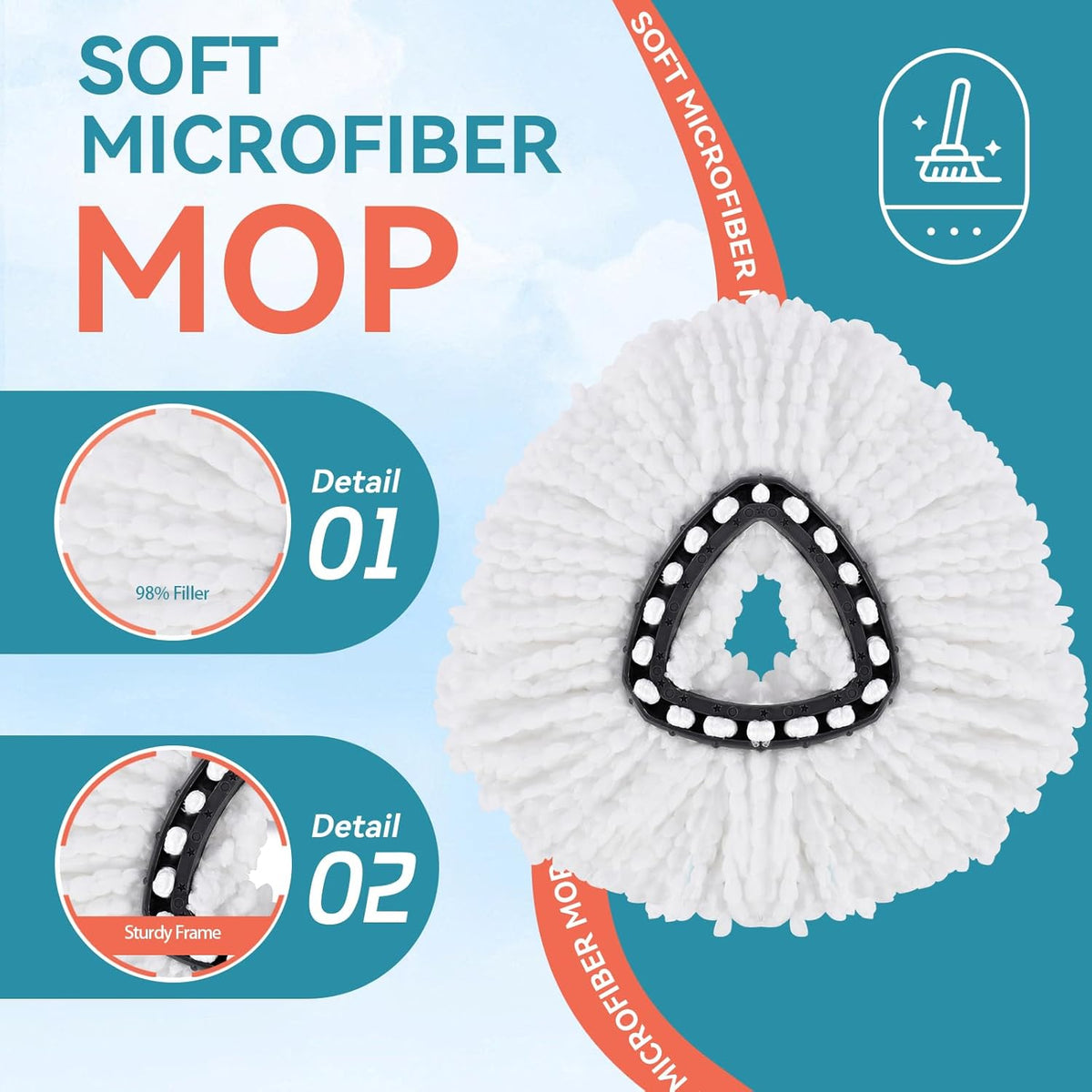 3 Pack Mop Replacment Heads for O-Ceda Mop Replace Head Spin Mop Heads Replacements, Microfiber