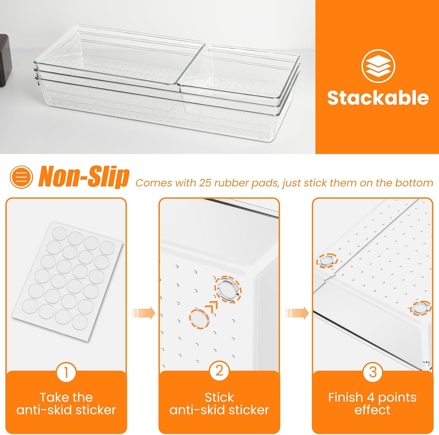 12 Pack Clear Plastic Drawer Organizer Set, Acrylic Non Slip Non Cracking Kitchen Drawer Storage
