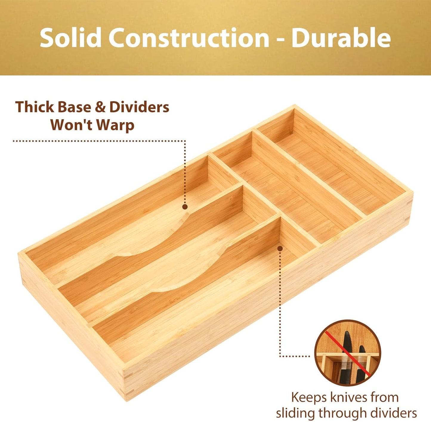 Umilife Bamboo Kitchen Drawer Organizer, 8 Inch – view 3