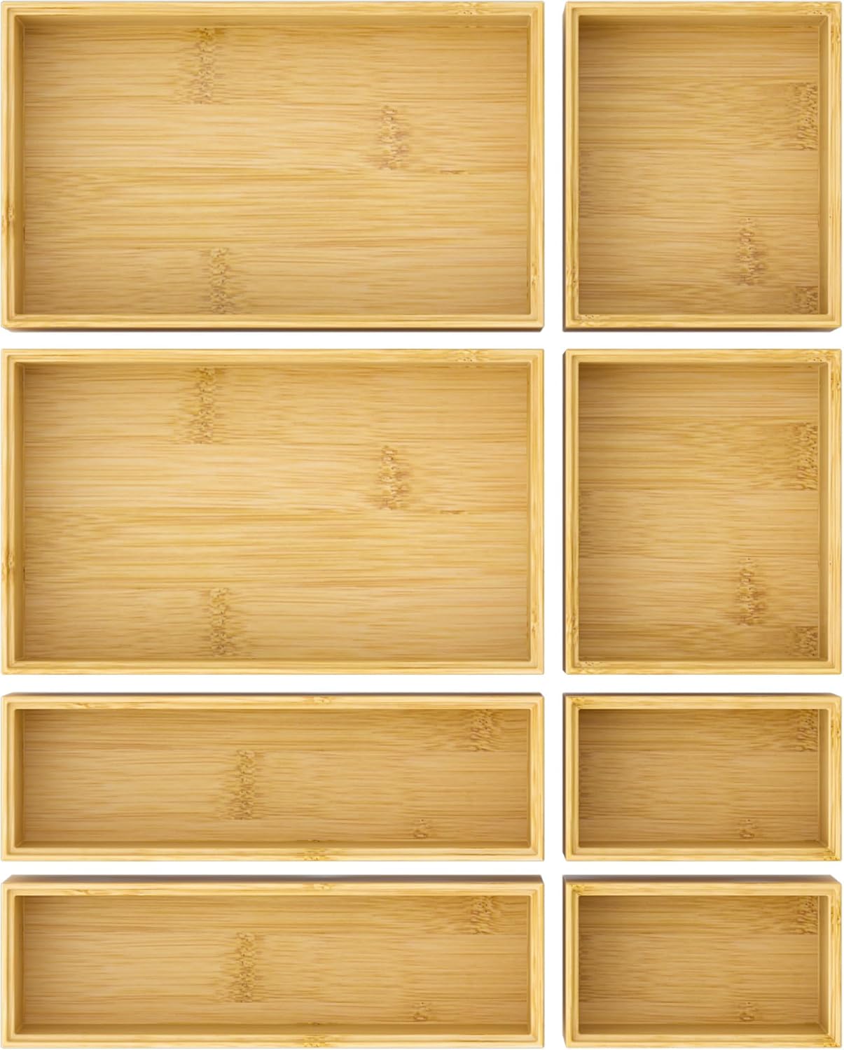 Bathroom Drawer Organizer Trays, Bamboo Silverware Drawer Organizer Kitchen Utensils, 8 PCS Wood