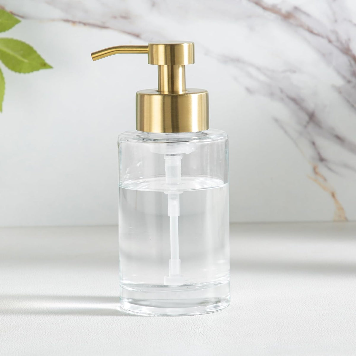 Enra Foam Soap Dispenser,12oz Thick Glass Bathroom Soap Dispenser with Stainless Steel Gold Pump