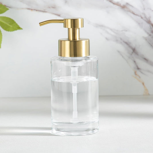 Enra Foam Soap Dispenser,12oz Thick Glass Bathroom Soap Dispenser with Stainless Steel Gold Pump