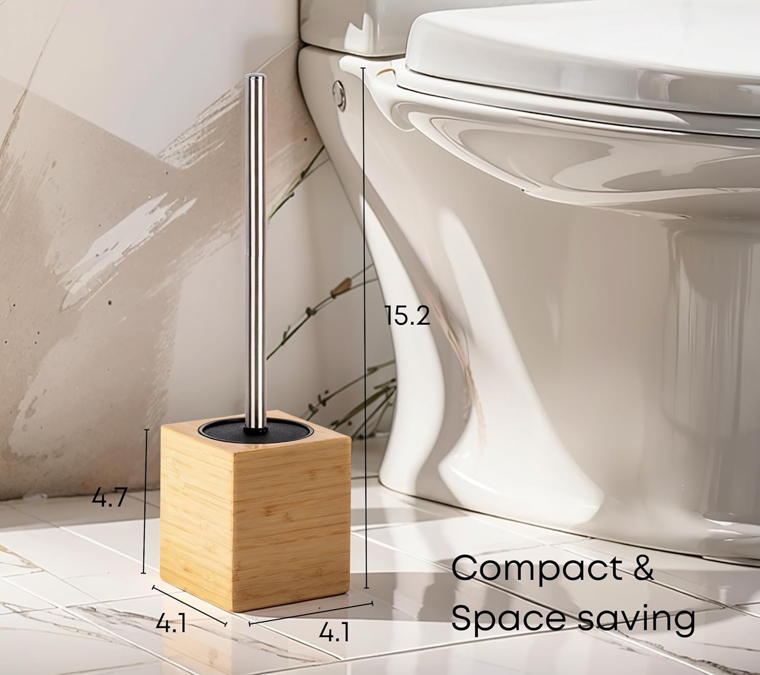Toilet Bowl Brush Holder with Bamboo and Stainless Steel for Durable Use, Toilet Scrubber Brush