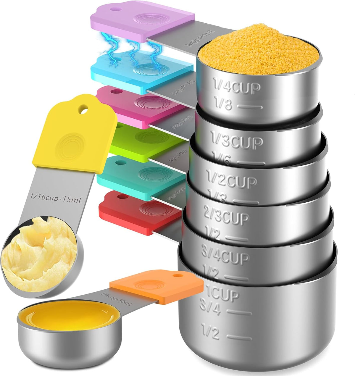Magnetic Measuring Cups, 8 Stainless Steel Nesting Measuring Cup Set for Measuring Dry or Liquid