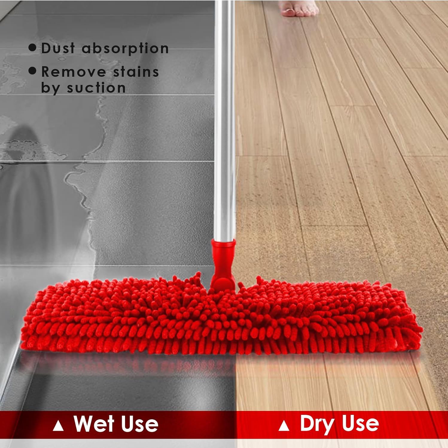 MASTERTOP Microfiber Mop for Floor Cleaning, Hardwood Dust Mop, Wet Mopping with 4 Washable