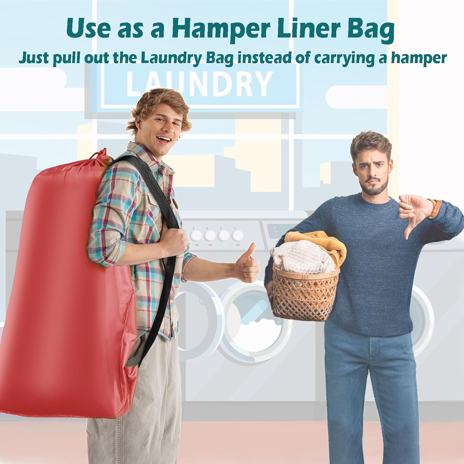 Heavy Duty Laundry Bag 2 Pack XL Nylon Laundry Bags with Straps, Washable Large Dirty Clothes