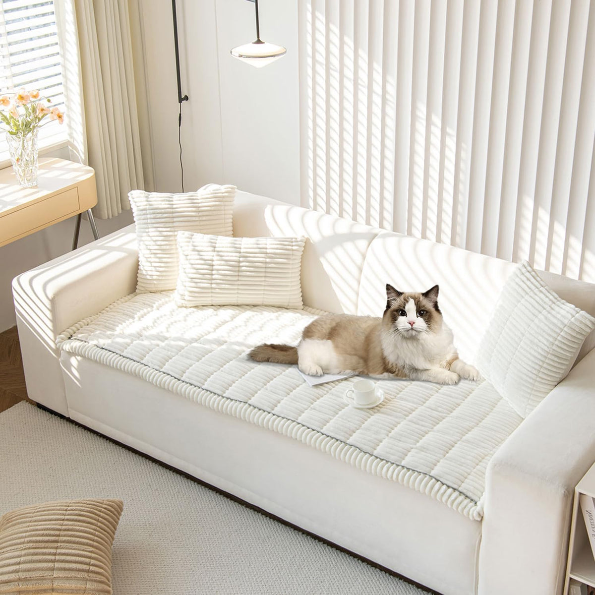 OTOB Couch Cover for Dogs Washable, Non Slip Plush Sofa Covers for 3 Cushion Couch, Fuzzy Pet