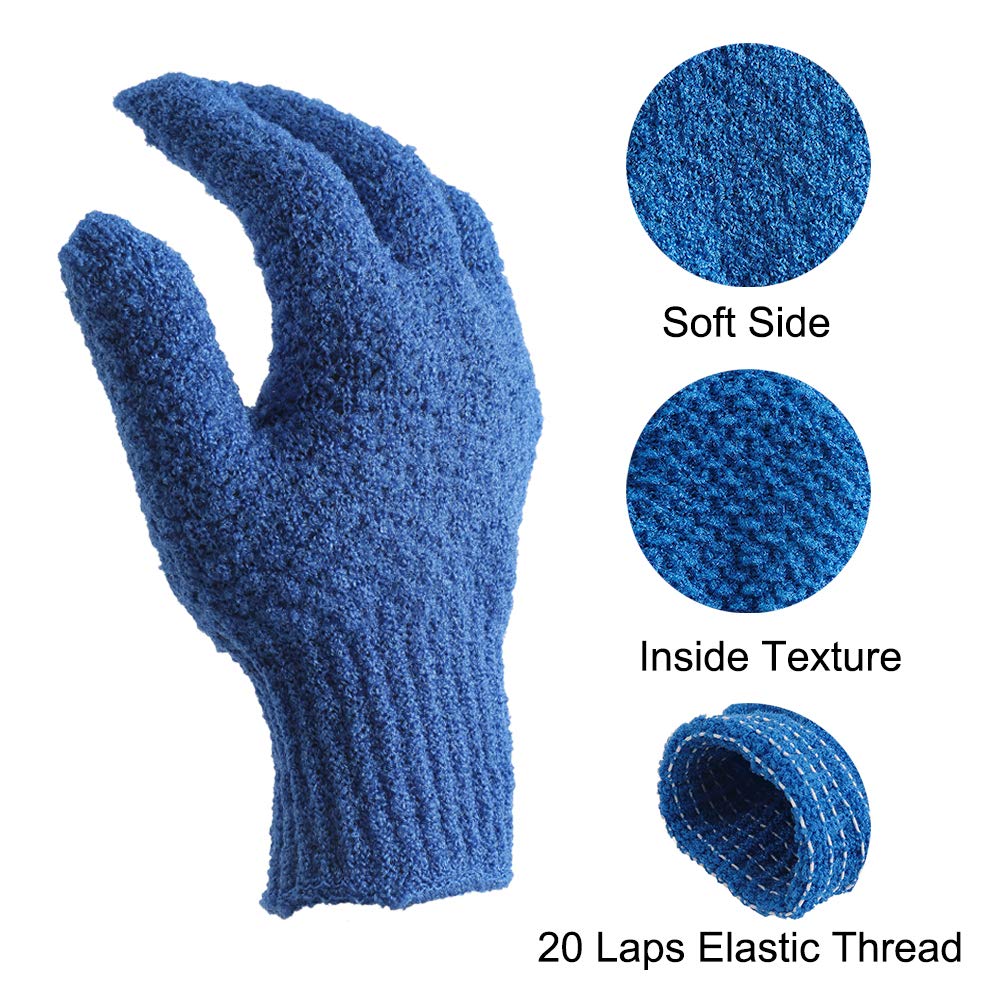 Bath Exfoliating Gloves Scrub - 4 pcs (2 Pair) Lengthened and Large Exfoliating Scrubbing Gloves