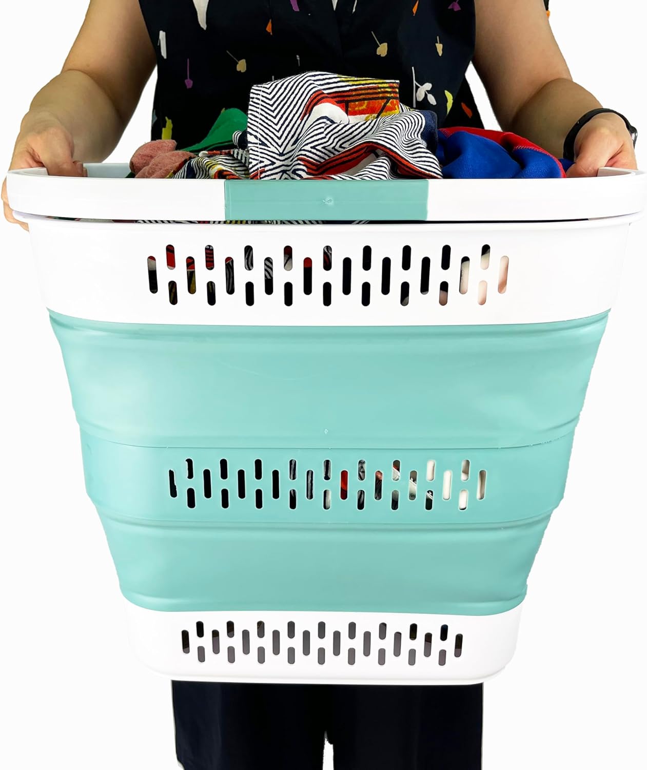 SAMMART 40L (10.5 Gallon) Collapsible Plastic Laundry Basket with Handles - Foldable Pop Up Storage