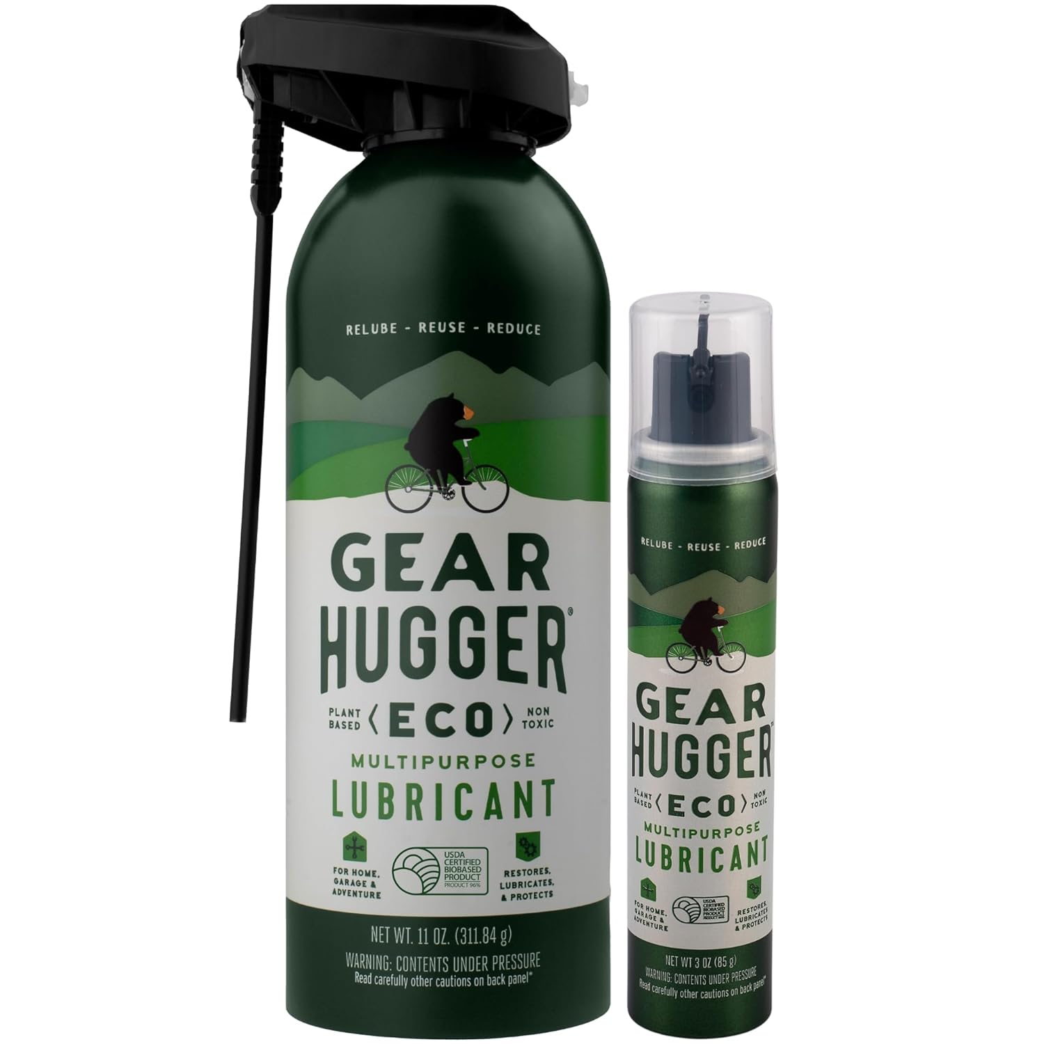 Gear Hugger Multipurpose Lubricant - Eco-Friendly (11 oz Bottle & 3 oz Bottle), Rust Remover